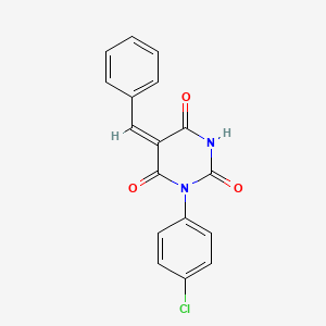 molecular formula C17H11ClN2O3 B5234192 5-benzylidene-1-(4-chlorophenyl)-2,4,6(1H,3H,5H)-pyrimidinetrione 