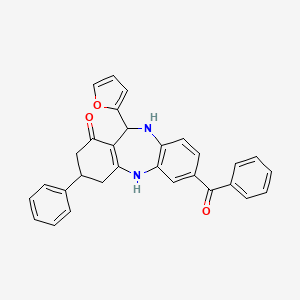 molecular formula C30H24N2O3 B5234258 11-(furan-2-yl)-3-phenyl-7-(phenylcarbonyl)-2,3,4,5,10,11-hexahydro-1H-dibenzo[b,e][1,4]diazepin-1-one 