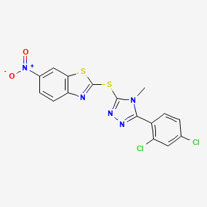 molecular formula C16H9Cl2N5O2S2 B5234348 2-{[5-(2,4-dichlorophenyl)-4-methyl-4H-1,2,4-triazol-3-yl]thio}-6-nitro-1,3-benzothiazole 