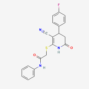 2-{[3-cyano-4-(4-fluorophenyl)-6-oxo-1,4,5,6-tetrahydro-2-pyridinyl]thio}-N-phenylacetamide