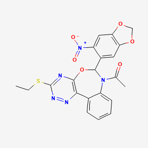 molecular formula C21H17N5O6S B5234468 7-acetyl-3-(ethylthio)-6-(6-nitro-1,3-benzodioxol-5-yl)-6,7-dihydro[1,2,4]triazino[5,6-d][3,1]benzoxazepine 
