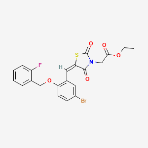 molecular formula C21H17BrFNO5S B5234532 ethyl (5-{5-bromo-2-[(2-fluorobenzyl)oxy]benzylidene}-2,4-dioxo-1,3-thiazolidin-3-yl)acetate 