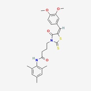 molecular formula C25H28N2O4S2 B5234841 4-[5-(3,4-dimethoxybenzylidene)-4-oxo-2-thioxo-1,3-thiazolidin-3-yl]-N-mesitylbutanamide 