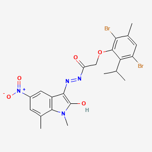 molecular formula C22H22Br2N4O5 B5234858 2-(2,5-dibromo-6-isopropyl-3-methylphenoxy)-N'-(1,7-dimethyl-5-nitro-2-oxo-1,2-dihydro-3H-indol-3-ylidene)acetohydrazide 