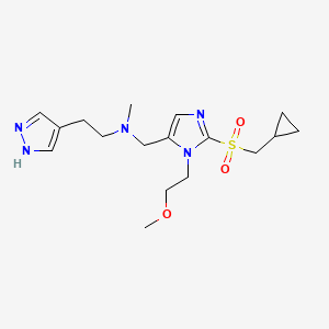 molecular formula C17H27N5O3S B5235038 N-{[2-[(cyclopropylmethyl)sulfonyl]-1-(2-methoxyethyl)-1H-imidazol-5-yl]methyl}-N-methyl-2-(1H-pyrazol-4-yl)ethanamine 