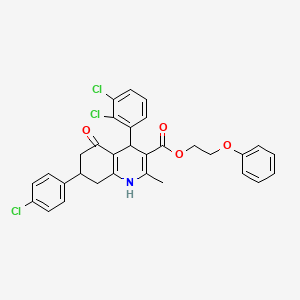 molecular formula C31H26Cl3NO4 B5235115 2-phenoxyethyl 7-(4-chlorophenyl)-4-(2,3-dichlorophenyl)-2-methyl-5-oxo-1,4,5,6,7,8-hexahydro-3-quinolinecarboxylate 