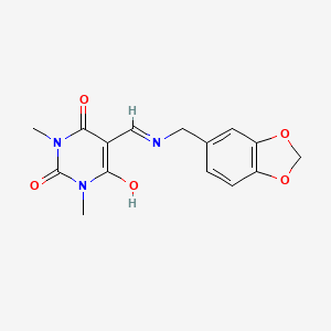 molecular formula C15H15N3O5 B5235220 5-{[(1,3-benzodioxol-5-ylmethyl)amino]methylene}-1,3-dimethyl-2,4,6(1H,3H,5H)-pyrimidinetrione 