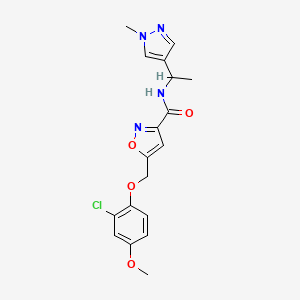 molecular formula C18H19ClN4O4 B5235243 5-[(2-chloro-4-methoxyphenoxy)methyl]-N-[1-(1-methyl-1H-pyrazol-4-yl)ethyl]-3-isoxazolecarboxamide 