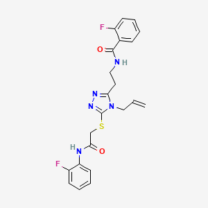 molecular formula C22H21F2N5O2S B5235333 N-{2-[4-allyl-5-({2-[(2-fluorophenyl)amino]-2-oxoethyl}thio)-4H-1,2,4-triazol-3-yl]ethyl}-2-fluorobenzamide 