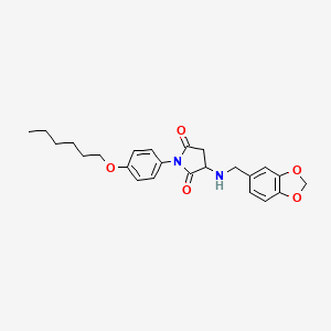molecular formula C24H28N2O5 B5235458 3-[(1,3-benzodioxol-5-ylmethyl)amino]-1-[4-(hexyloxy)phenyl]-2,5-pyrrolidinedione 