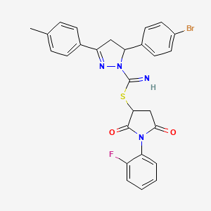 molecular formula C27H22BrFN4O2S B5235598 1-(2-fluorophenyl)-2,5-dioxo-3-pyrrolidinyl 5-(4-bromophenyl)-3-(4-methylphenyl)-4,5-dihydro-1H-pyrazole-1-carbimidothioate 