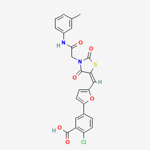 molecular formula C24H17ClN2O6S B5235750 2-chloro-5-{5-[(3-{2-[(3-methylphenyl)amino]-2-oxoethyl}-2,4-dioxo-1,3-thiazolidin-5-ylidene)methyl]-2-furyl}benzoic acid 