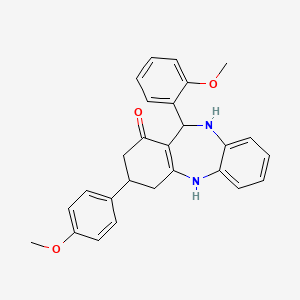 molecular formula C27H26N2O3 B5235898 11-(2-methoxyphenyl)-3-(4-methoxyphenyl)-2,3,4,5,10,11-hexahydro-1H-dibenzo[b,e][1,4]diazepin-1-one 