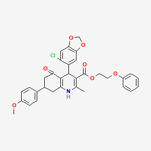 molecular formula C33H30ClNO7 B5236009 2-phenoxyethyl 4-(6-chloro-1,3-benzodioxol-5-yl)-7-(4-methoxyphenyl)-2-methyl-5-oxo-1,4,5,6,7,8-hexahydro-3-quinolinecarboxylate 