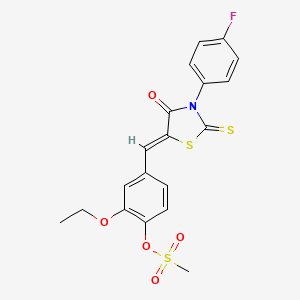 molecular formula C19H16FNO5S3 B5236019 2-ethoxy-4-{[3-(4-fluorophenyl)-4-oxo-2-thioxo-1,3-thiazolidin-5-ylidene]methyl}phenyl methanesulfonate 