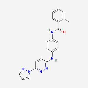 molecular formula C21H18N6O B5236193 2-methyl-N-(4-{[6-(1H-pyrazol-1-yl)-3-pyridazinyl]amino}phenyl)benzamide 