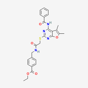 molecular formula C27H26N4O5S B5236205 ethyl 4-{[({[4-(benzoylamino)-5,6-dimethylfuro[2,3-d]pyrimidin-2-yl]thio}acetyl)amino]methyl}benzoate 