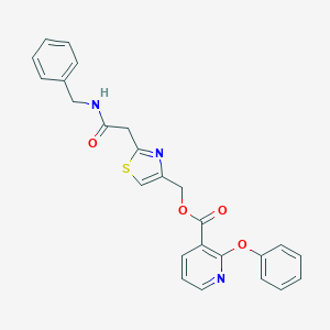 molecular formula C25H21N3O4S B523621 {2-[(苄基氨基羰基)甲基]-1,3-噻唑-4-基}甲基 2-苯氧基吡啶-3-羧酸酯 