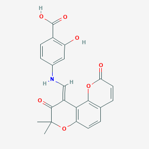 4-{[(8,8-dimethyl-2,9-dioxo-8,9-dihydro-2H,10H-pyrano[2,3-f]chromen-10-ylidene)methyl]amino}-2-hydroxybenzoic acid