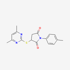 molecular formula C17H17N3O2S B5236625 3-[(4,6-dimethyl-2-pyrimidinyl)thio]-1-(4-methylphenyl)-2,5-pyrrolidinedione 