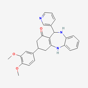 molecular formula C26H25N3O3 B5236955 3-(3,4-dimethoxyphenyl)-11-(3-pyridinyl)-2,3,4,5,10,11-hexahydro-1H-dibenzo[b,e][1,4]diazepin-1-one 