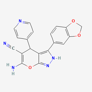 6-amino-3-(1,3-benzodioxol-5-yl)-4-(4-pyridinyl)-1,4-dihydropyrano[2,3-c]pyrazole-5-carbonitrile