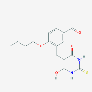 molecular formula C17H20N2O4S B5236979 1-{4-butoxy-3-[(4,6-dihydroxy-2-mercapto-5-pyrimidinyl)methyl]phenyl}ethanone 