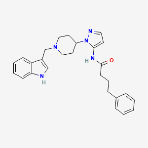 molecular formula C27H31N5O B5237225 N-{1-[1-(1H-indol-3-ylmethyl)-4-piperidinyl]-1H-pyrazol-5-yl}-4-phenylbutanamide 