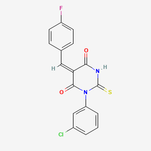 molecular formula C17H10ClFN2O2S B5237452 1-(3-chlorophenyl)-5-(4-fluorobenzylidene)-2-thioxodihydro-4,6(1H,5H)-pyrimidinedione 