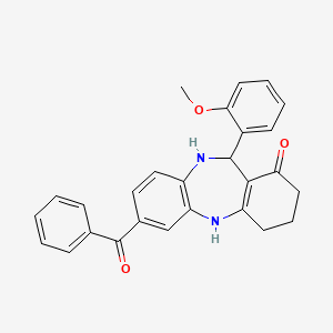 molecular formula C27H24N2O3 B5237599 7-benzoyl-11-(2-methoxyphenyl)-2,3,4,5,10,11-hexahydro-1H-dibenzo[b,e][1,4]diazepin-1-one 