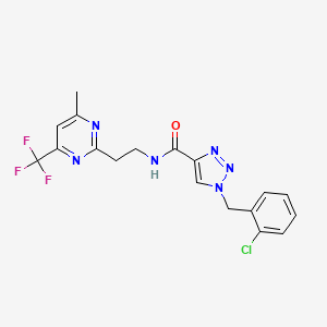 molecular formula C18H16ClF3N6O B5237685 1-(2-chlorobenzyl)-N-{2-[4-methyl-6-(trifluoromethyl)-2-pyrimidinyl]ethyl}-1H-1,2,3-triazole-4-carboxamide 