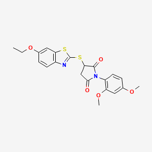 molecular formula C21H20N2O5S2 B5237715 1-(2,4-Dimethoxyphenyl)-3-[(6-ethoxy-1,3-benzothiazol-2-yl)sulfanyl]pyrrolidine-2,5-dione 