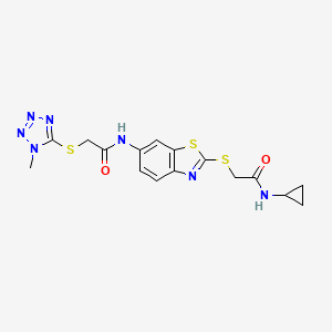 molecular formula C16H17N7O2S3 B5237733 N-[2-[2-(cyclopropylamino)-2-oxoethyl]sulfanyl-1,3-benzothiazol-6-yl]-2-(1-methyltetrazol-5-yl)sulfanylacetamide 