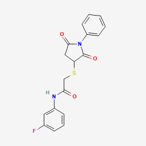 2-[(2,5-dioxo-1-phenyl-3-pyrrolidinyl)thio]-N-(3-fluorophenyl)acetamide