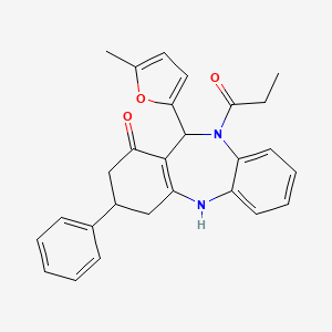 molecular formula C27H26N2O3 B5238202 6-(5-methylfuran-2-yl)-9-phenyl-5-propanoyl-8,9,10,11-tetrahydro-6H-benzo[b][1,4]benzodiazepin-7-one 