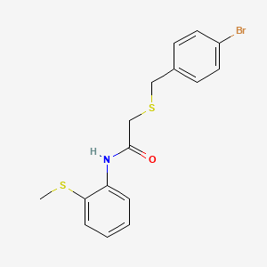 molecular formula C16H16BrNOS2 B5238529 2-[(4-bromobenzyl)thio]-N-[2-(methylthio)phenyl]acetamide 