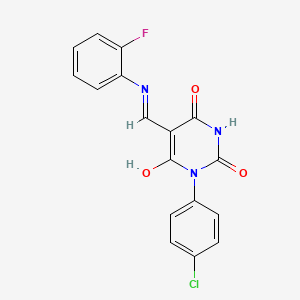 1-(4-Chlorophenyl)-5-[(2-fluorophenyl)iminomethyl]-6-hydroxypyrimidine-2,4-dione