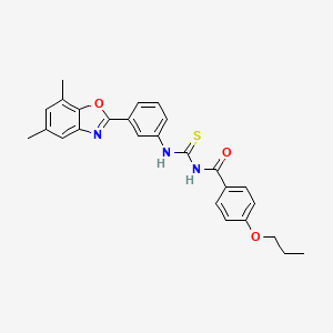 molecular formula C26H25N3O3S B5238948 N-{[3-(5,7-dimethyl-1,3-benzoxazol-2-yl)phenyl]carbamothioyl}-4-propoxybenzamide 