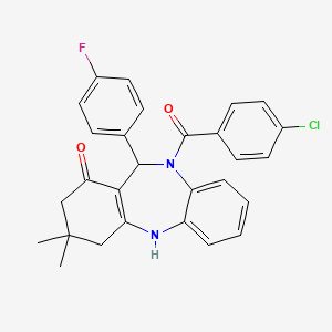 molecular formula C28H24ClFN2O2 B5239073 10-(4-chlorobenzoyl)-11-(4-fluorophenyl)-3,3-dimethyl-2,3,4,5,10,11-hexahydro-1H-dibenzo[b,e][1,4]diazepin-1-one 