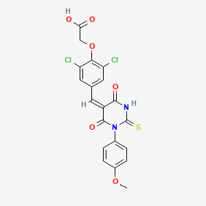 molecular formula C20H14Cl2N2O6S B5239459 2-(2,6-Dichloro-4-{[(5E)-1-(4-methoxyphenyl)-4,6-dioxo-2-sulfanylidene-1,3-diazinan-5-ylidene]methyl}phenoxy)acetic acid 