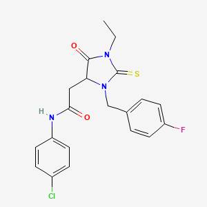 molecular formula C20H19ClFN3O2S B5239616 N-(4-chlorophenyl)-2-[1-ethyl-3-(4-fluorobenzyl)-5-oxo-2-thioxoimidazolidin-4-yl]acetamide 