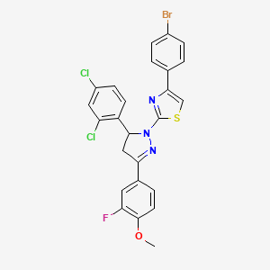 molecular formula C25H17BrCl2FN3OS B5239662 4-(4-Bromophenyl)-2-[3-(2,4-dichlorophenyl)-5-(3-fluoro-4-methoxyphenyl)-3,4-dihydropyrazol-2-yl]-1,3-thiazole 