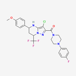 molecular formula C25H24ClF4N5O2 B5239788 [3-Chloro-5-(4-methoxyphenyl)-7-(trifluoromethyl)-4,5,6,7-tetrahydropyrazolo[1,5-a]pyrimidin-2-yl][4-(4-fluorophenyl)piperazin-1-yl]methanone 