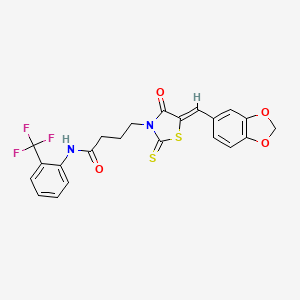 molecular formula C22H17F3N2O4S2 B5239891 4-[5-(1,3-benzodioxol-5-ylmethylene)-4-oxo-2-thioxo-1,3-thiazolidin-3-yl]-N-[2-(trifluoromethyl)phenyl]butanamide 