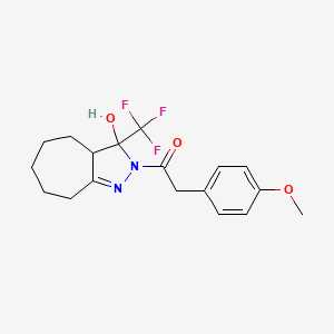 molecular formula C18H21F3N2O3 B5240212 2-[(4-methoxyphenyl)acetyl]-3-(trifluoromethyl)-2,3,3a,4,5,6,7,8-octahydrocyclohepta[c]pyrazol-3-ol 