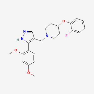 molecular formula C23H26FN3O3 B5240429 1-[[5-(2,4-dimethoxyphenyl)-1H-pyrazol-4-yl]methyl]-4-(2-fluorophenoxy)piperidine 