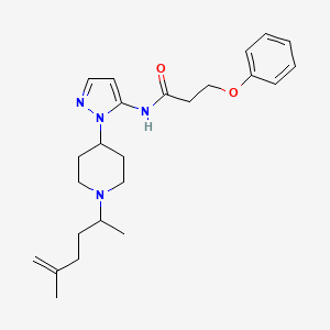 molecular formula C24H34N4O2 B5240872 N-{1-[1-(1,4-dimethyl-4-penten-1-yl)-4-piperidinyl]-1H-pyrazol-5-yl}-3-phenoxypropanamide 