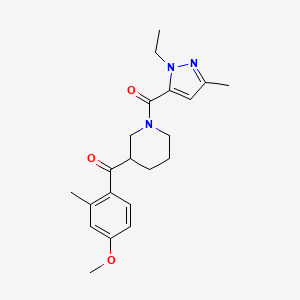 molecular formula C21H27N3O3 B5240971 {1-[(1-ethyl-3-methyl-1H-pyrazol-5-yl)carbonyl]-3-piperidinyl}(4-methoxy-2-methylphenyl)methanone 