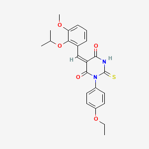 molecular formula C23H24N2O5S B5241016 (5E)-1-(4-ethoxyphenyl)-5-[(3-methoxy-2-propan-2-yloxyphenyl)methylidene]-2-sulfanylidene-1,3-diazinane-4,6-dione 