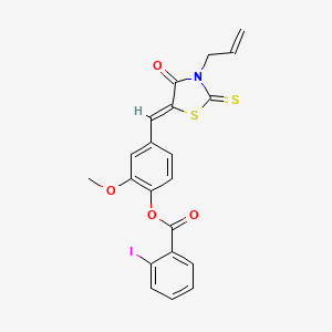 molecular formula C21H16INO4S2 B5241290 2-Methoxy-4-{[(5Z)-4-oxo-3-(prop-2-EN-1-YL)-2-sulfanylidene-1,3-thiazolidin-5-ylidene]methyl}phenyl 2-iodobenzoate 